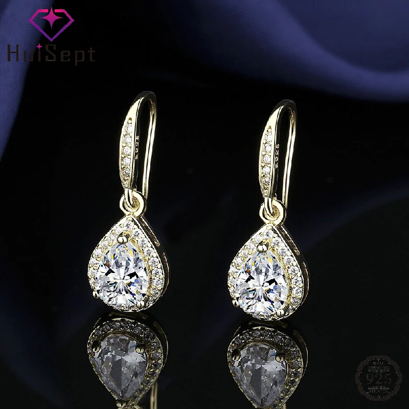 

HuiSept Water Drop Shape Earrings with Zircon Gemstone 925 Silver Jewelry Accessories for Women Wedding Party Engagement Gifts