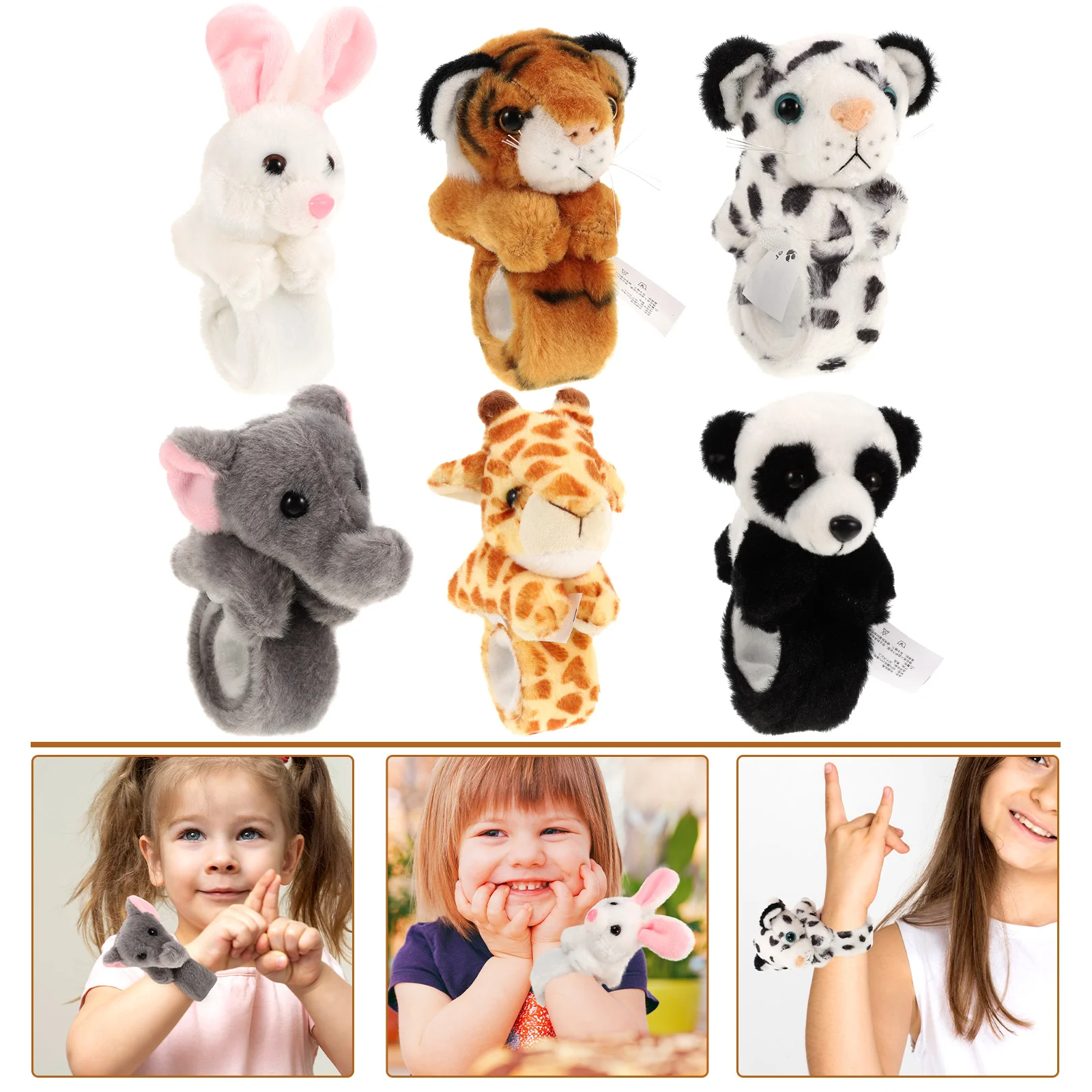 

6 Pcs Plush Bang Bracelet Animal Slap Rings Stuffed Animals Bracelets Infant Toys Cartoon Snap Pp Cotton Baby