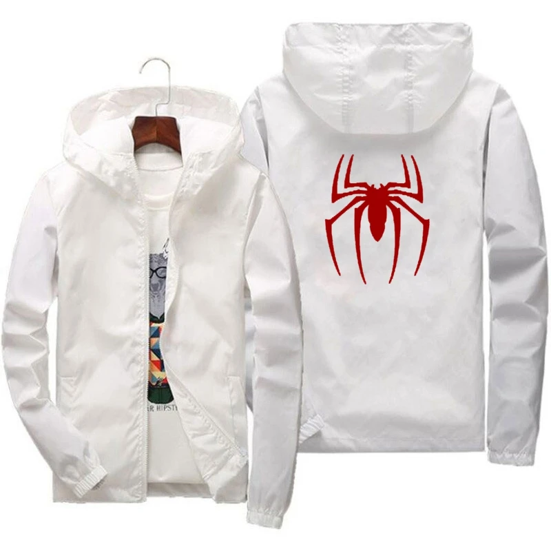 Куртка-бомбер мужская с принтом пауков тонкая приталенная рукавами весна 2024