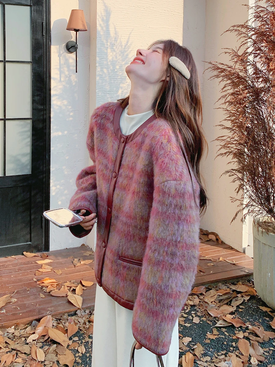 Small Wool coat Women Winter 2024 New Design Sense Korean Series Leather Patchwork Quilted Woolen Outerwear |