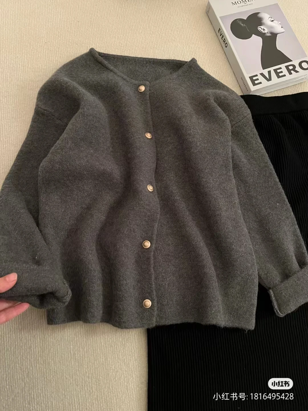 Элегантный трикотажный кардиган с круглым вырезом Новинка весна-осень 2024