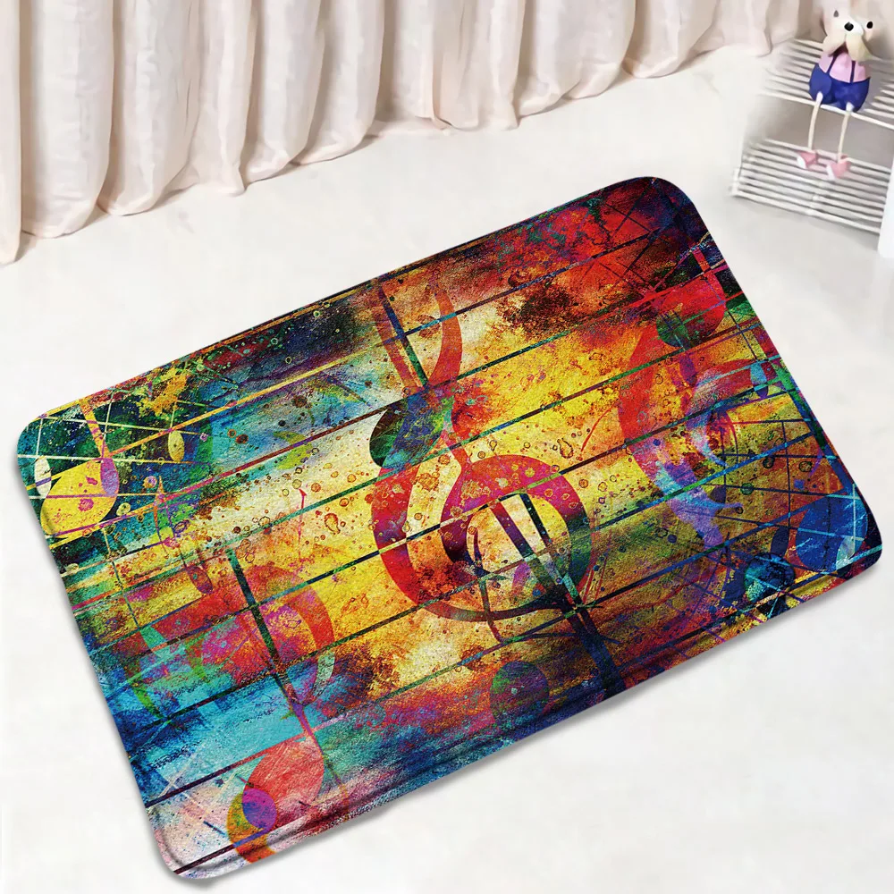 

Креативный красочный дверной коврик с музыкальными символами, граффити, настенный акварельный рисунок, искусство, домашний кухонный коври...
