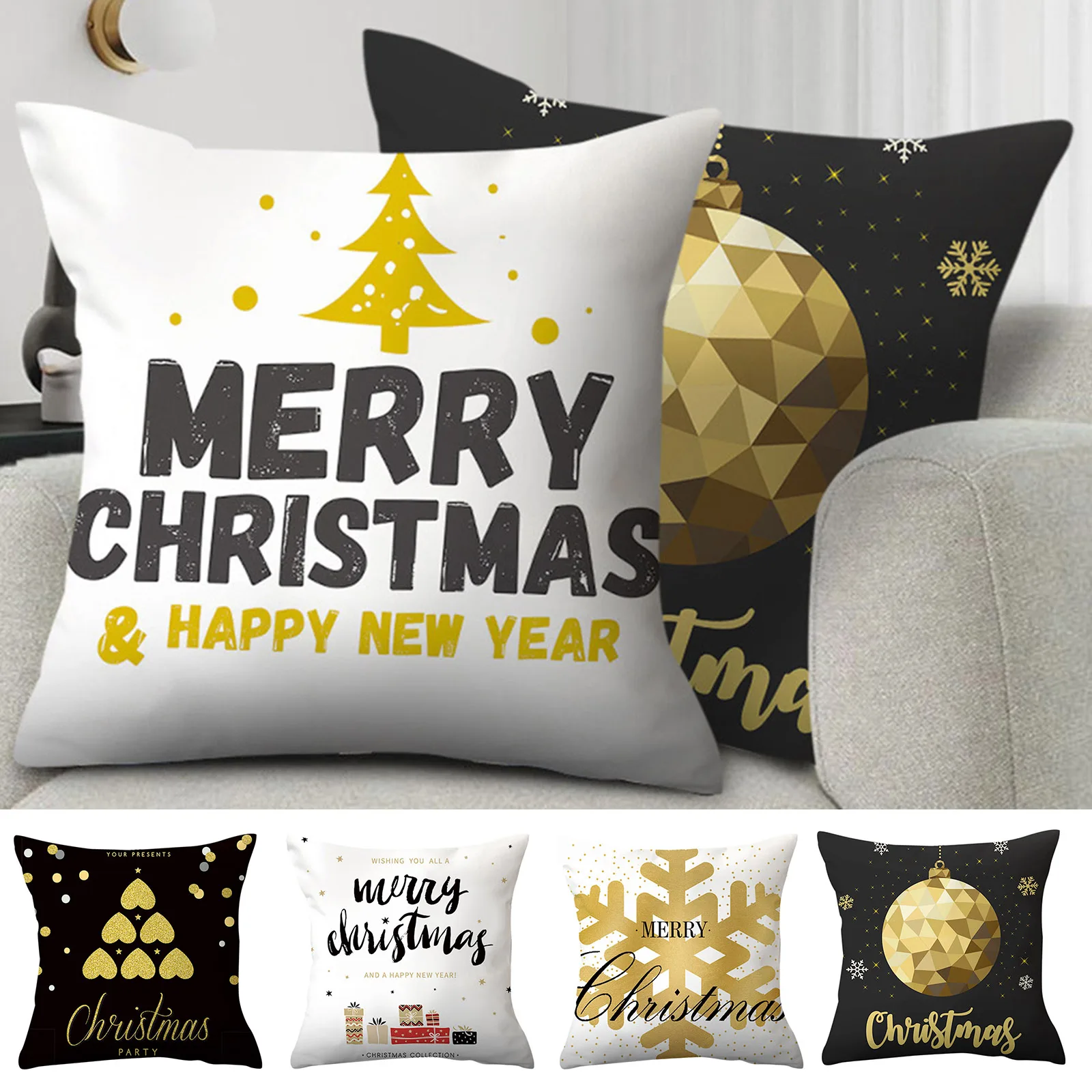 

Christmas Pillow Cover Gold Stamping Print Snowflakes Merry Christmas PillowCase Christmas Pillow Sofa Throw Cushion