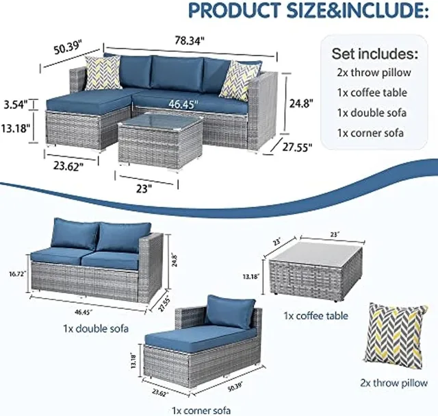 Shintenchi Patio Furniture Sets 3 Pieces Outdoor Sectional Sofa 2