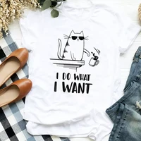 women lady cat funny coffee short sleeve cute print casual t tee womens tshirt for female shirt clothes top graphic t shirt