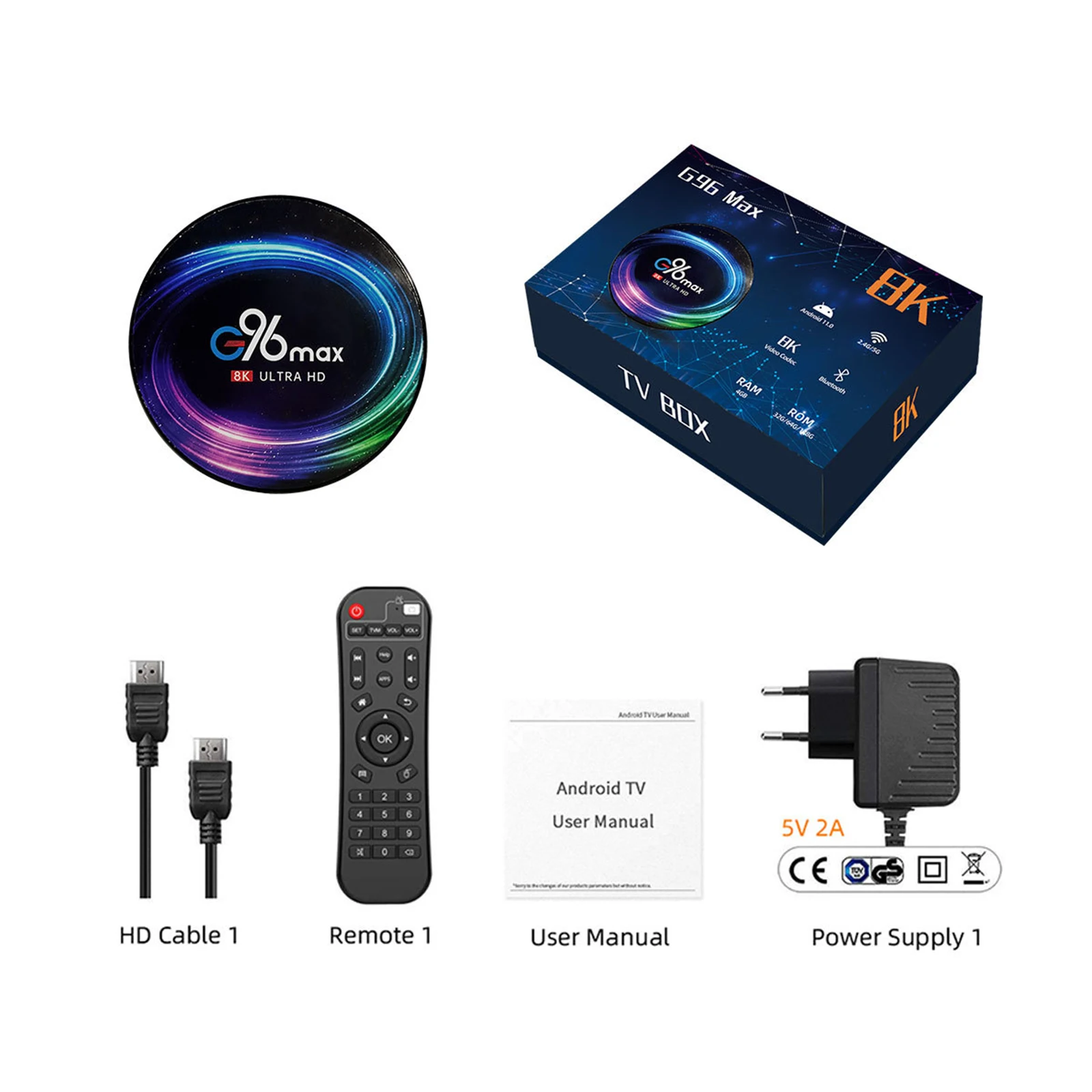 

Android 11.0 TV Box 4GB + 64GB 64-Bit Quad Core Smart TV Box 2.4G/5.8GHz WiFi Bluetooth Support 8K UHD Resolution
