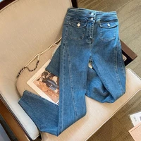 jeans womens blue high waisted 2022 spring new slim straight retro flared pants jeans women wide leg jeans cotton pockets