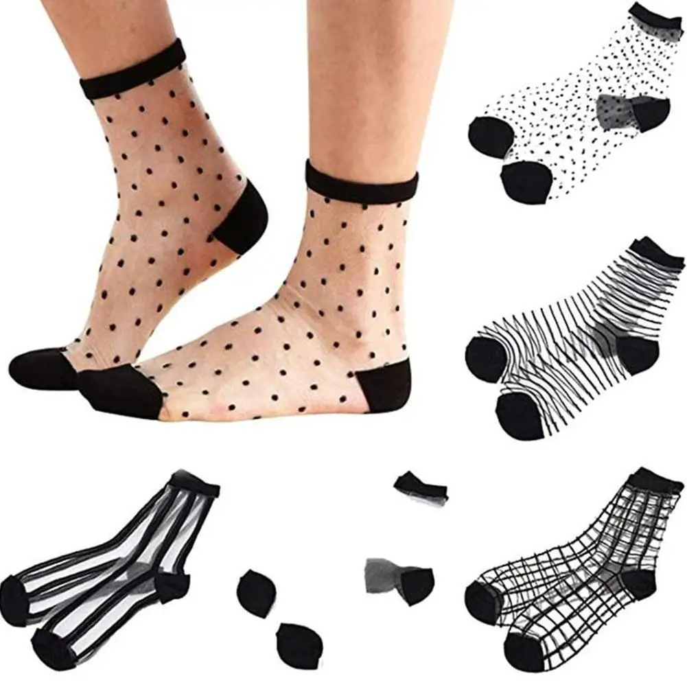 

Sexy Lace Mesh Fishnet Transparent Women's Socks Summer Ultra-thin Breathable Short Socks Harajuku Vintage Streetwear Crew Socks