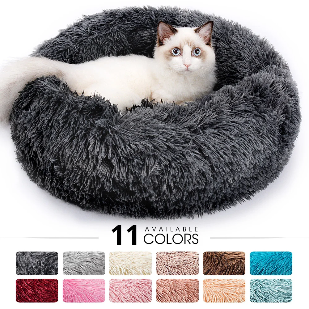

Round Cat Bed House Cushion Long Plush Pet Bed For Cats For Dog Mat Warm Pet Accessories Home Washable Dog Soft Sofa Sleep