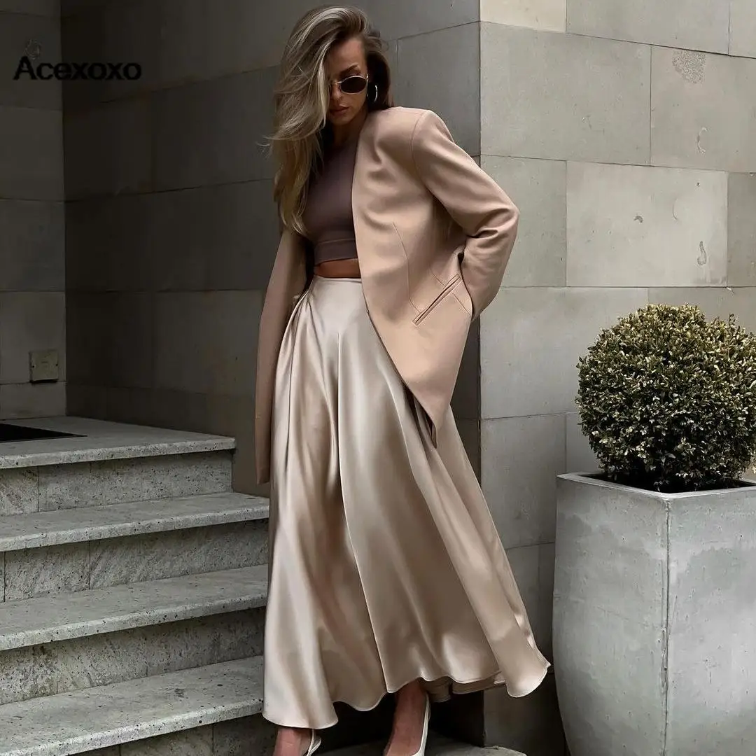 

Dress women new Europe and the United States 2023 summer temperament elegant high waist satin color fixed skirt