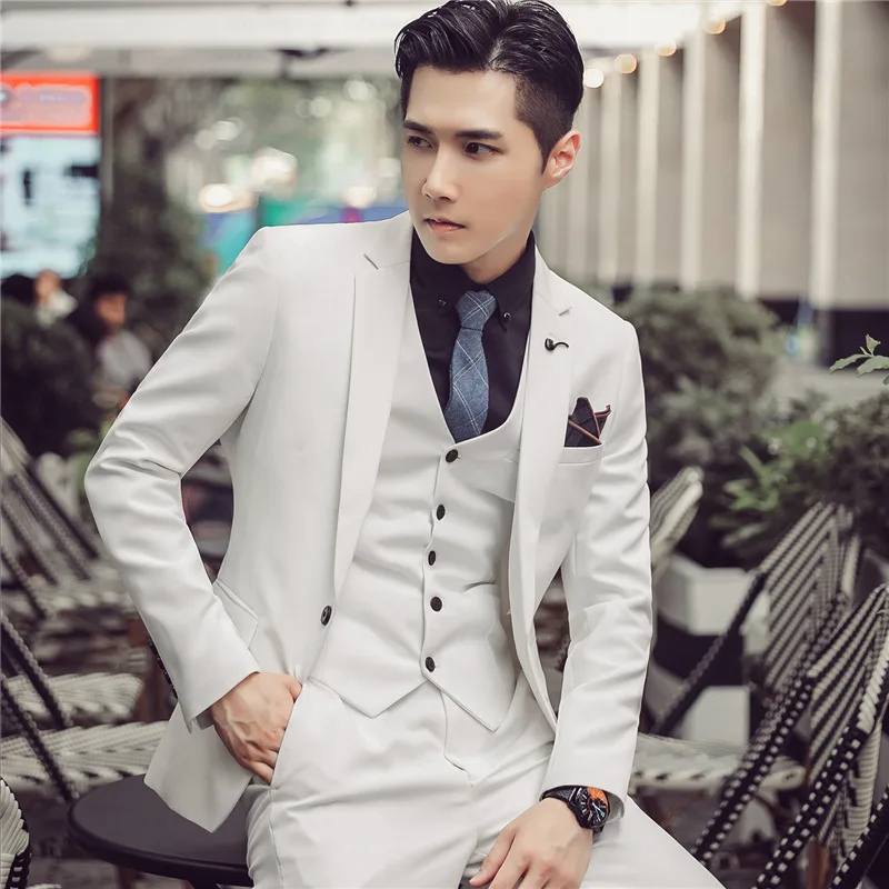 

(suit + Vest + Trousers)new Men's Suit Three-piece Suit Korean Version of England Slim Solid Color Wedding Casual Business Suit