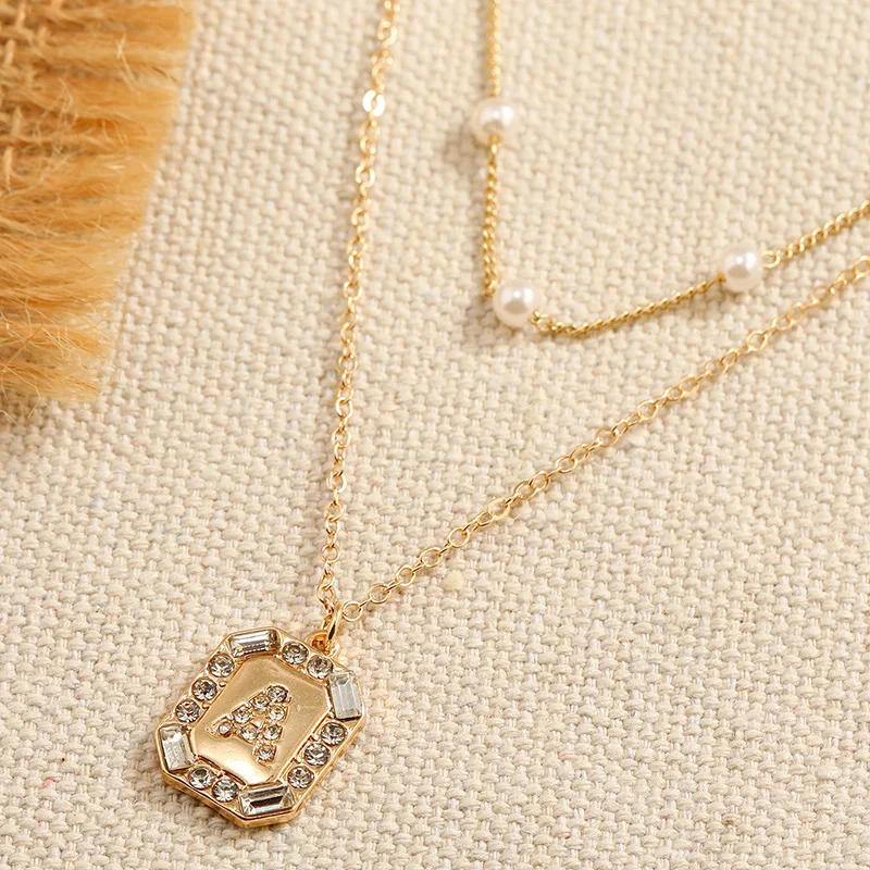 

French Creative Necklace for Women Fashion Simple Multi-layer Pearl Letter A Pendant Necklace Jewelry Accessories