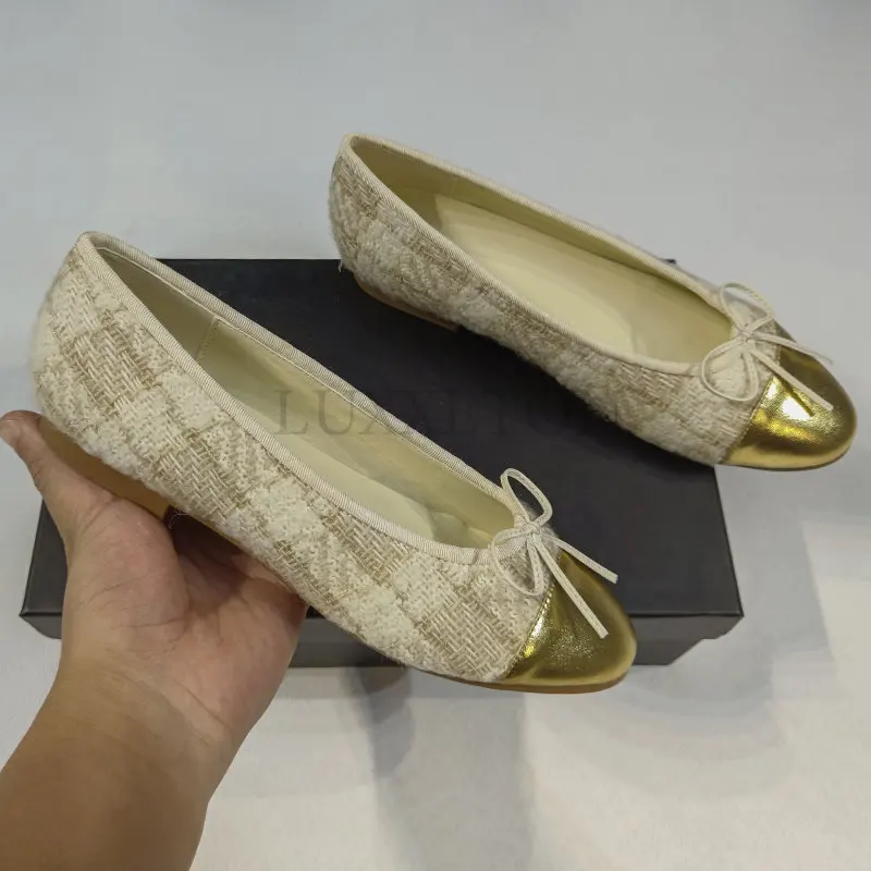 Designer Shoes Women Genuine Leather Bowknot Flats Single Fashion Lady Round Toe Light Loafers Ballet Zapados Mujer Size 34-42