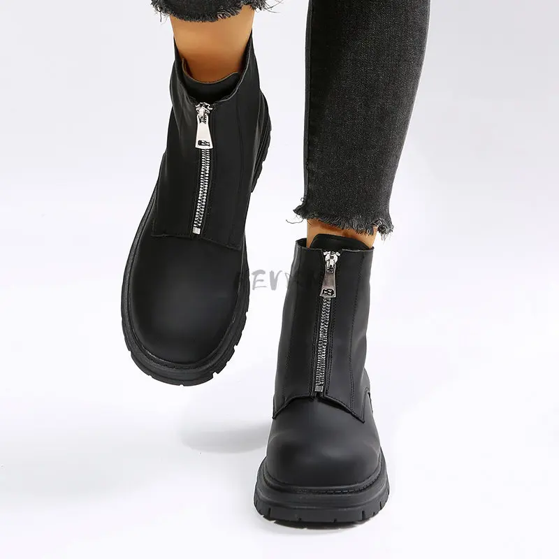 Zipper Chunky Platform Women's Boots Spring and Autumn 2023 black Boots Women Round Toe Ankle Boots for Women Boots