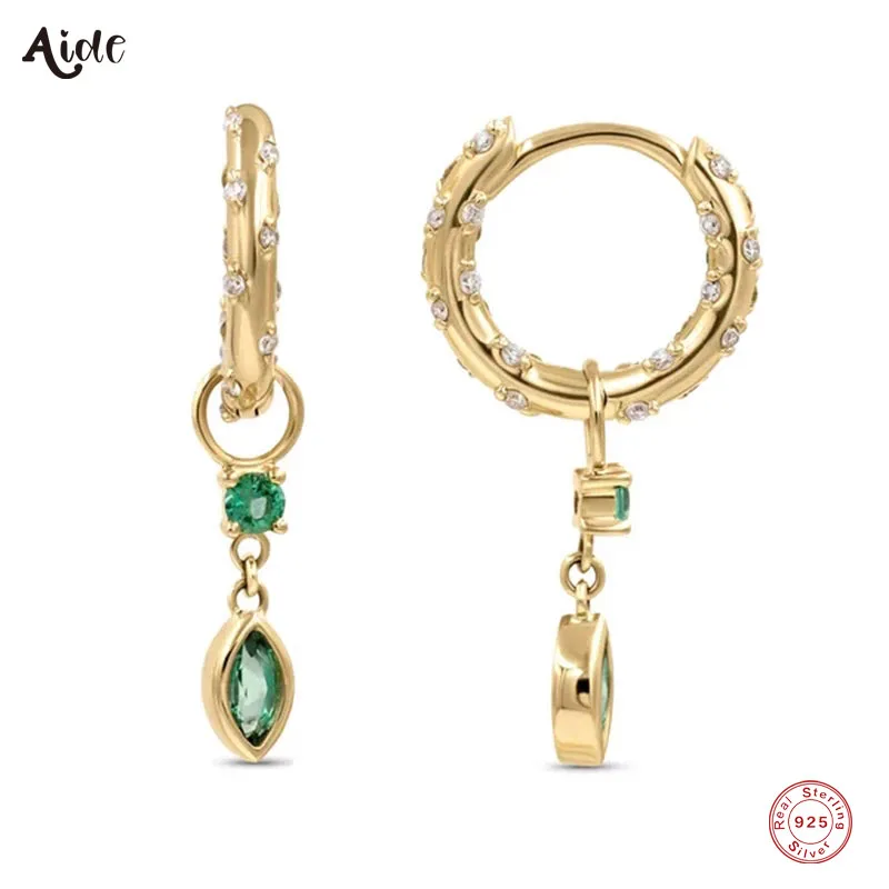 

Aide 925 Sterling Silver Emerald Green Oval Zircon Charm Dangle Earrings For Women Stunning White Crystal Pave Circle Earrings
