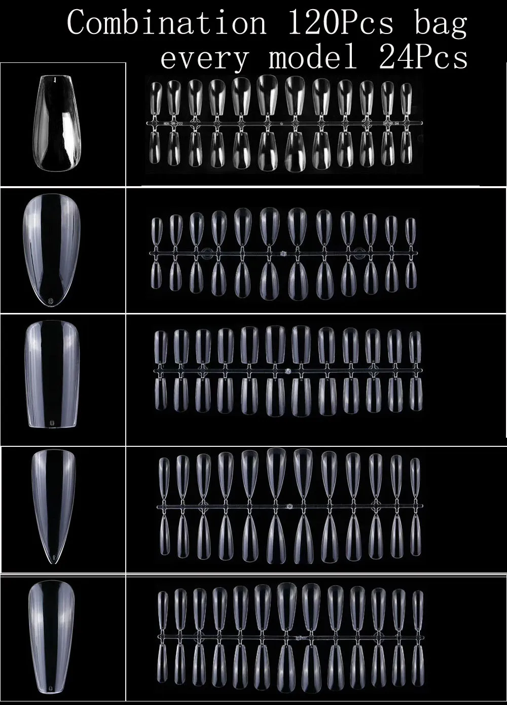 

Fake Nails Full Cover Capsule Ongle Tips Extension System Clear Stiletto Coffin Almond Ballerina False Nail 120pcs/bag