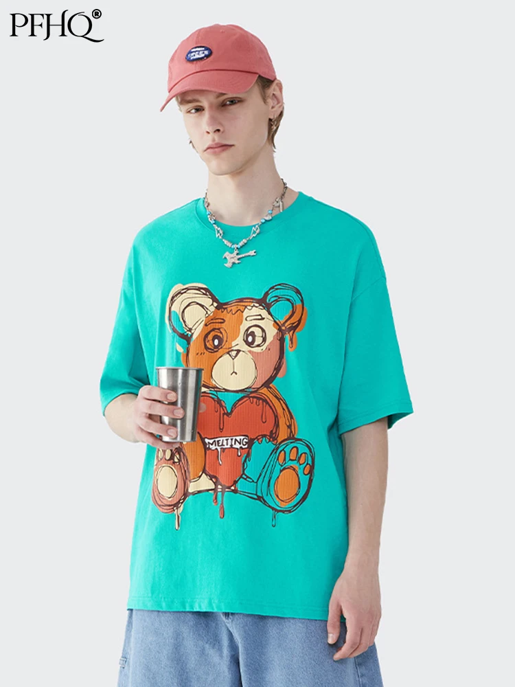 

Уличный стиль PFHQ, украшенная граффити Love Bear, Мужская футболка, новинка 2022, летняя дышащая свободная хлопковая Повседневная футболка 21x1341