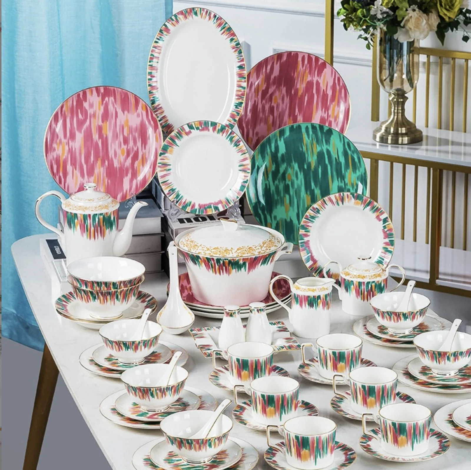 

Luxuryware 59 штук в европейском стиле, женская и стандартная, Цзиндэчжэнь, фарфоровая посуда и кофейный набор