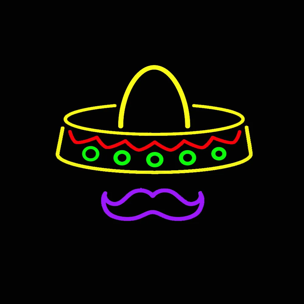 

Sombrero Moustache Mexican Culture Tourism Neon Light Sign Handmade Custom Real Glass Tube Advertise Wall Decor Display 19"X15"