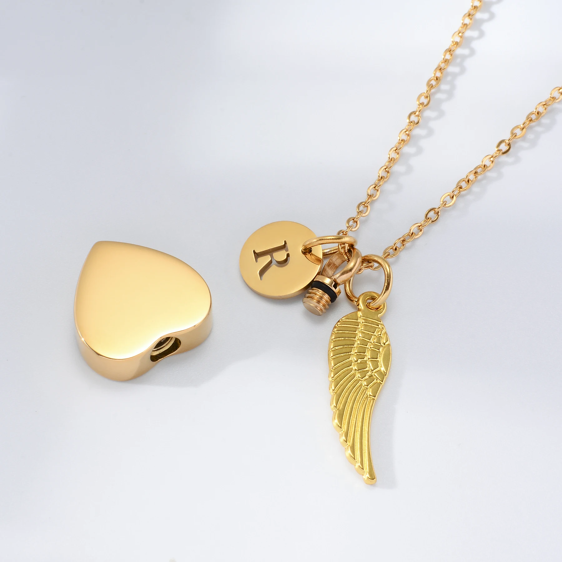 Personalized Stainless Steel Heart Urn Necklace for Ashes Jewelry with 26 Letter Initial Charm Waterproof Memorial