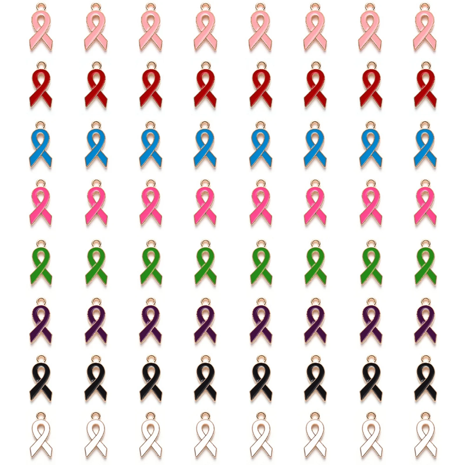 

10 Golden Alloy Enamel Ribbon Breast Cancer Awareness Charms Pendants 20mm