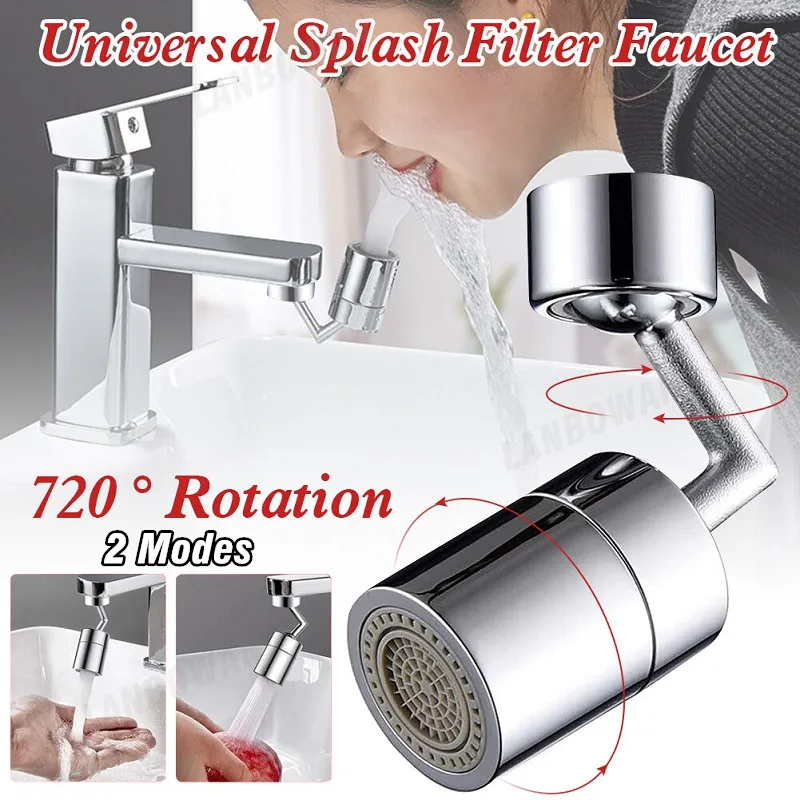 

2 Modes 720°Universal Kitchen Faucet Anti-splash Aerator Bathroom Tap Rotatable Sprayer Saving Water Tap Nozzle Extender Adapter