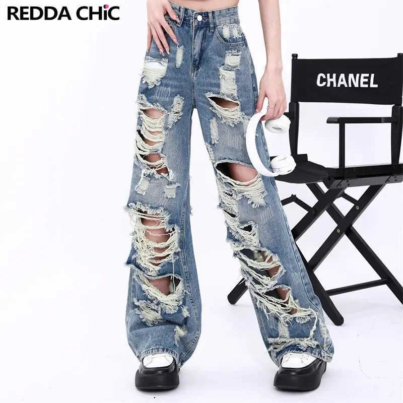 

Рваные джинсы-бойфренды REDDACHiC большого размера, рваные Разорванные широкие брюки, женские широкие брюки фигуристки, мешковатые джинсы, уличные брюки в стиле хип-хоп
