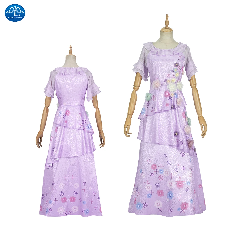 

Костюм для косплея Изабеллы мадригал из аниме «эньканто», фиолетовое платье для косплея с трехмерными цветами, наряд для взрослых и девушек...