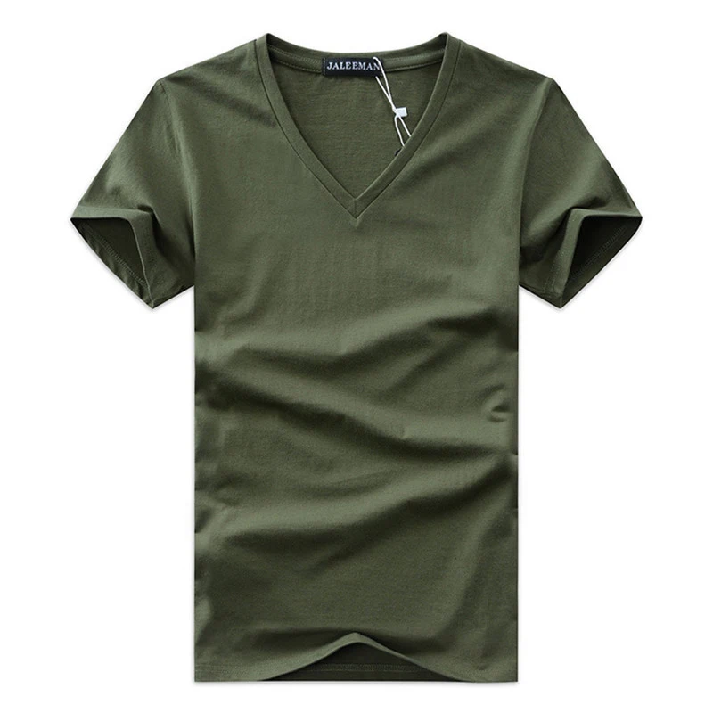 

H095 Plus Size Men's T-Shirts Summer Casual V-Neck Breathable Brand T Shirt Men Short Sleeve Solid Color Cotton Tops Tees
