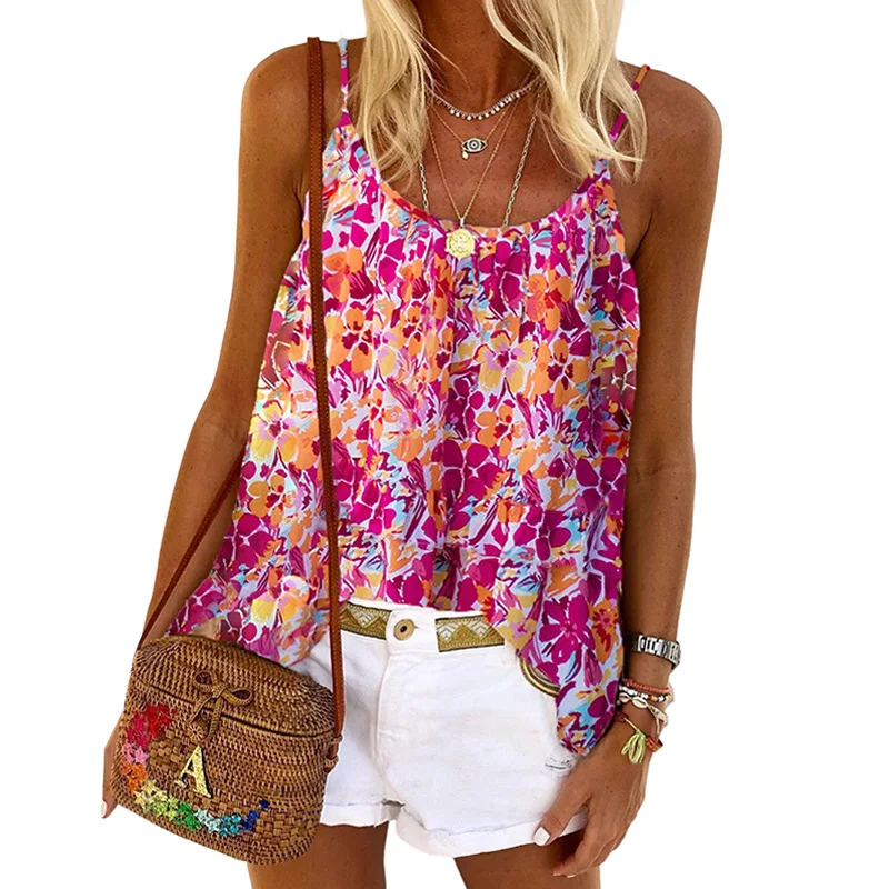 

Women's Tanks & Camis Floral print halter vest summer resort style loose sleeveless top