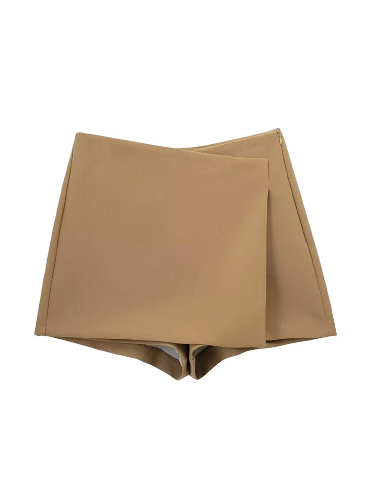 Women Fashion Pareo Style Asymmetric Shorts Skirts Vintage High Waist Side Zipper Female  Versatile Western style skirt pants