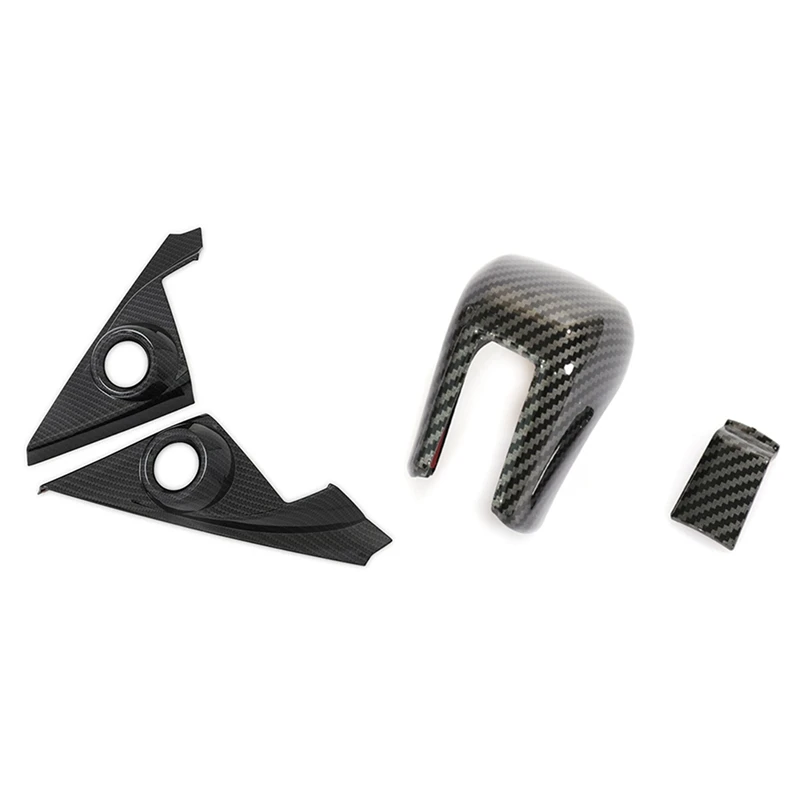 

2Pcs Abs Carbon Fiber Interior Front Door Speaker Window A Pillar Cover & 1Pcs Gear Shift Head Cover Trim
