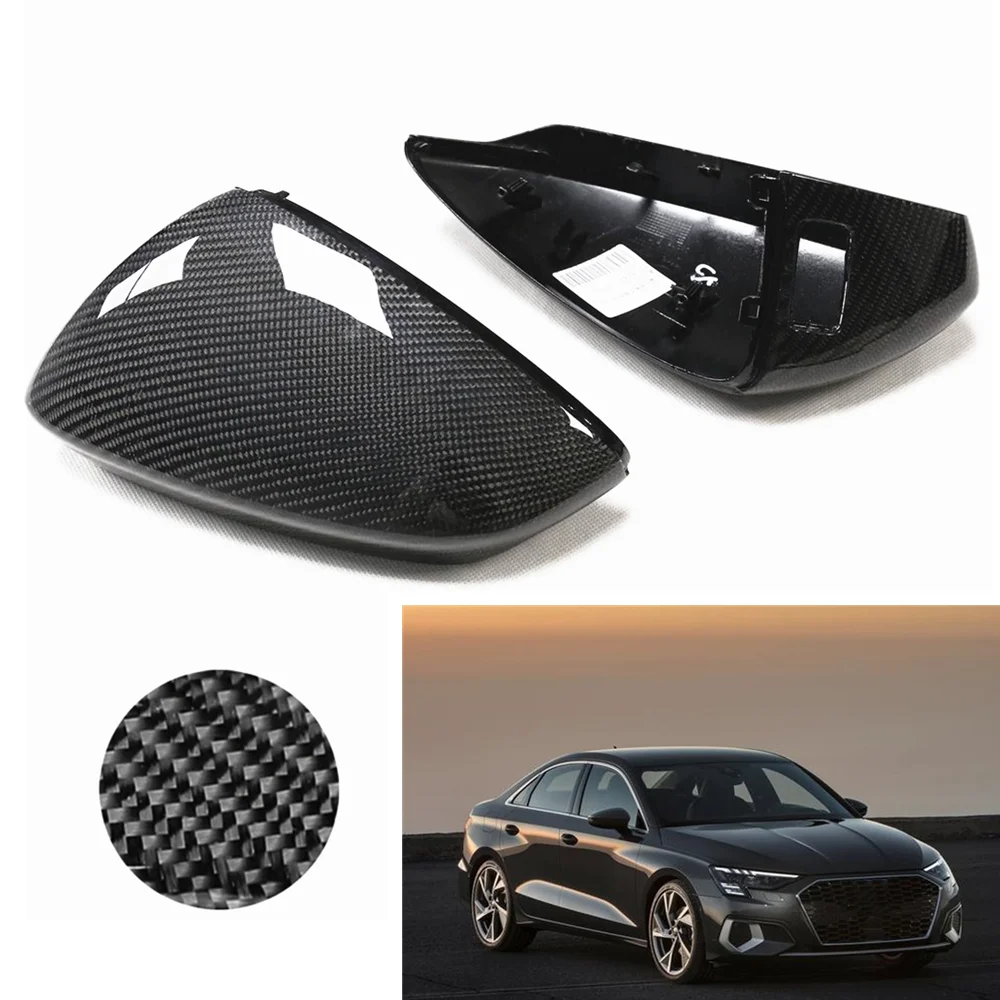 

2 Pieces Rear View Mirror Cover Car Replacement Shell Case Caps Clip On With Lane Assist Carbon Fiber For Audi 2021+ A3