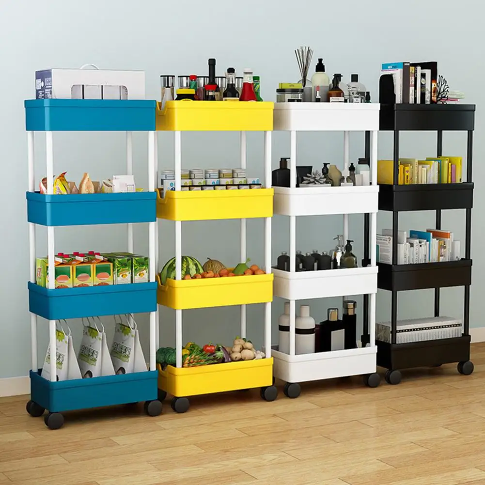 

Book Storage Cart Versatile 4-tier Rolling Cart Space-saving Storage Shelf with 360-degree Wheels for Kitchen Bathroom Laundry