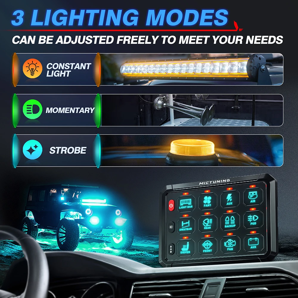 Mictuning 12Gang RGB светодиодный переключатель панели включения-выключения системы реле