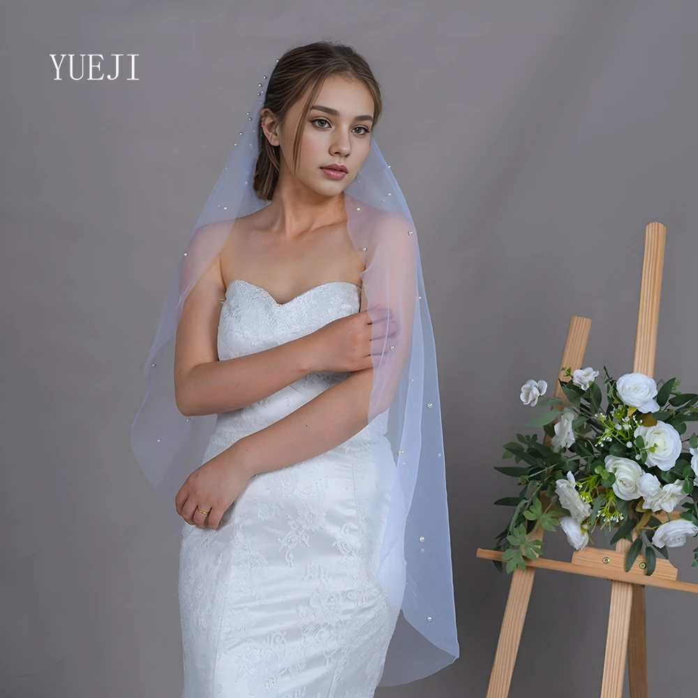 YUEJI Простая Hochzeitschleier жемчужная фата однослойная Velo Tipo Catedral Complementos De Boda YJ180 с