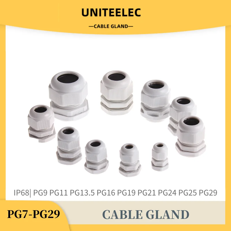 

1PC IP68 PG7 for 3-6.5mm PG9 PG11 PG13.5 PG16 PG19 PG21 PG24 PG25 PG29 Wire White Waterproof Nylon Plastic Cable Gland Connector