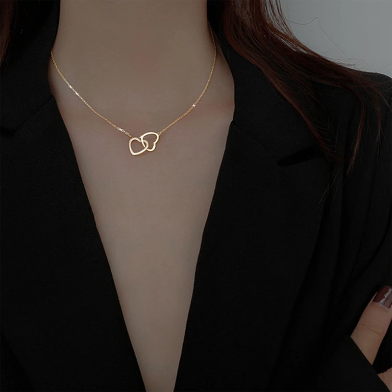 

Double Heart Choker Necklace for Women Girl Party Clavicle Chain Necklace Gifts Jewelry
