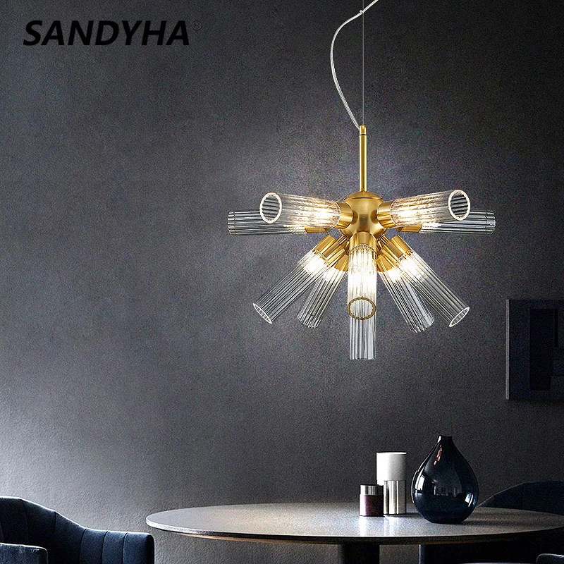 

SANDYHA Lustre Salon Lampara Colgante Techo Lampe Art Round Tube Chandeliers Lamp for Living Room Led Light Lights Decoration