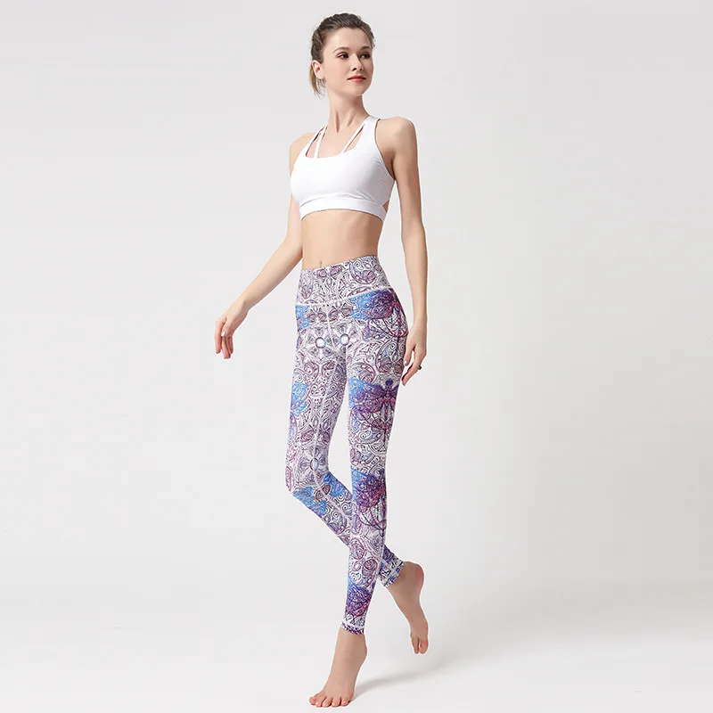 Women's High Waist Yoga Leggings Tight Elastic Exercise Yoga Fitness Pants Sweat-absorbing Quick Drying Printed Sport Legging