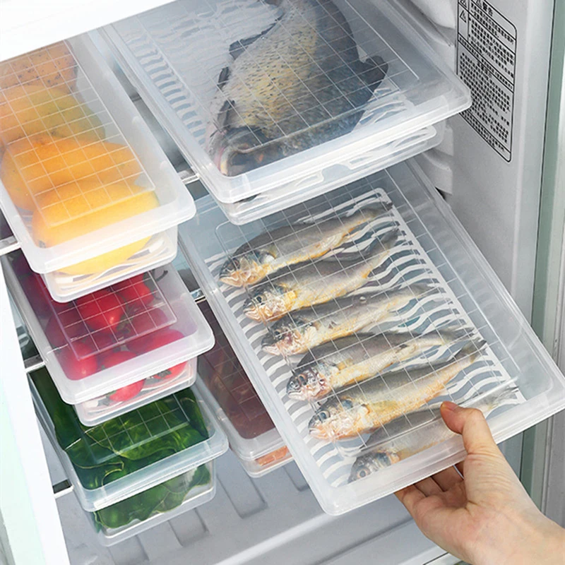 

Refrigerator Fish Drip Box Kitchen Classification Storage Box Plastic Rectangular Refrigerated Box with Cover