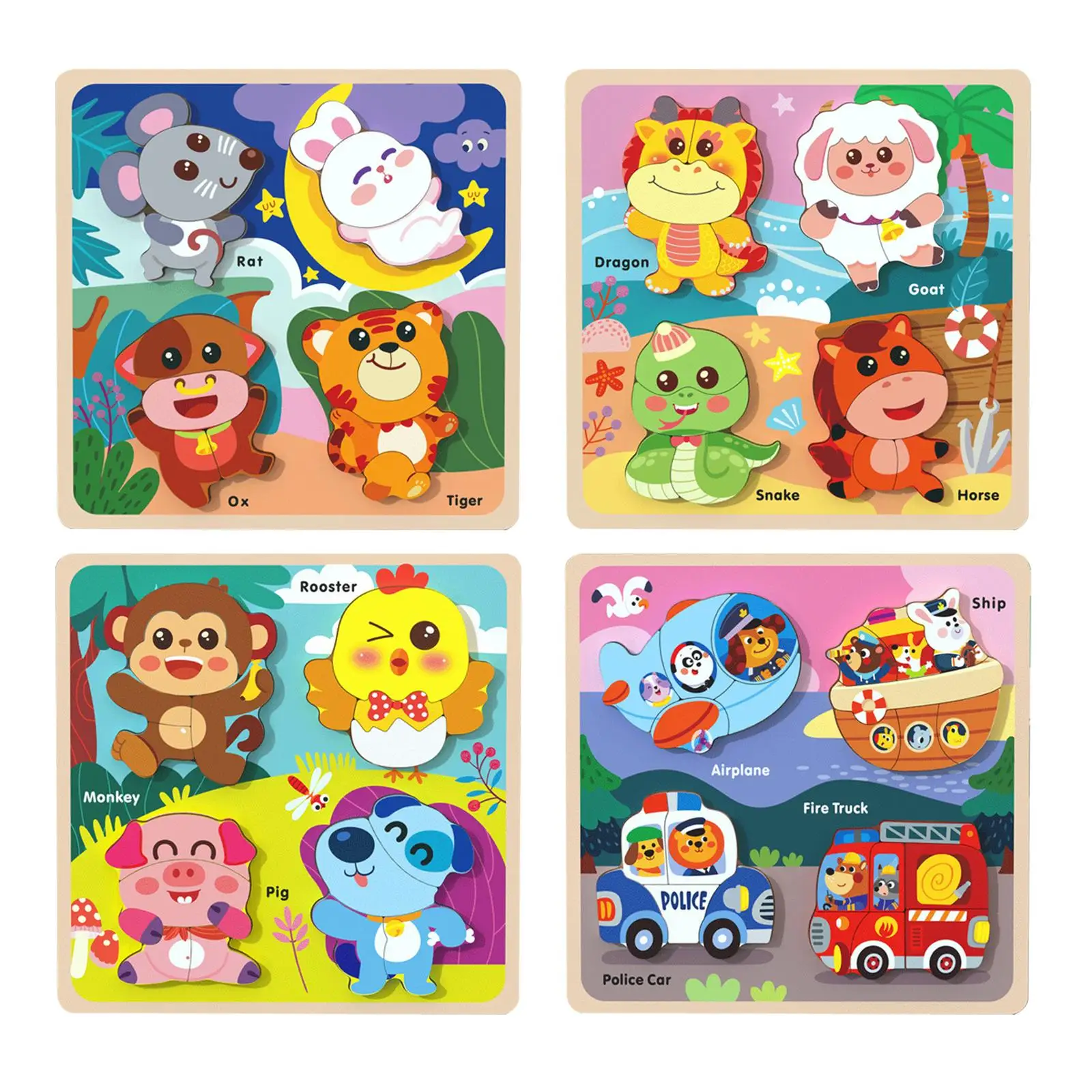 

Wooden Puzzle Creativity Imagination with Animal Pattern Montessori for Kids
