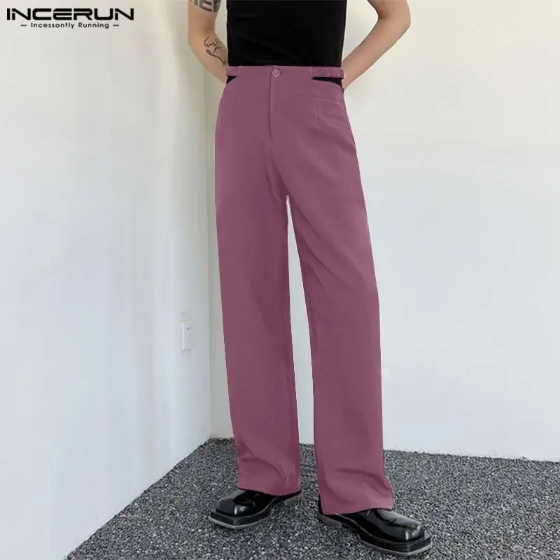 

Fashion Men Straight Pants Solid Color Button Hollow Out Trousers Men 2023 Joggers Streetwear Korean Style Long Pants INCERUN