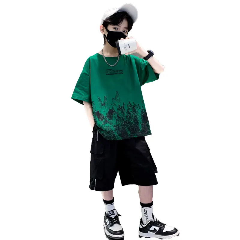 

Teen Boys Summer Casual Clothing Sets 5-14 Years Children Cotton Fashion Color Short Sleeve Shorts Two Piece Kids Korean Outfits