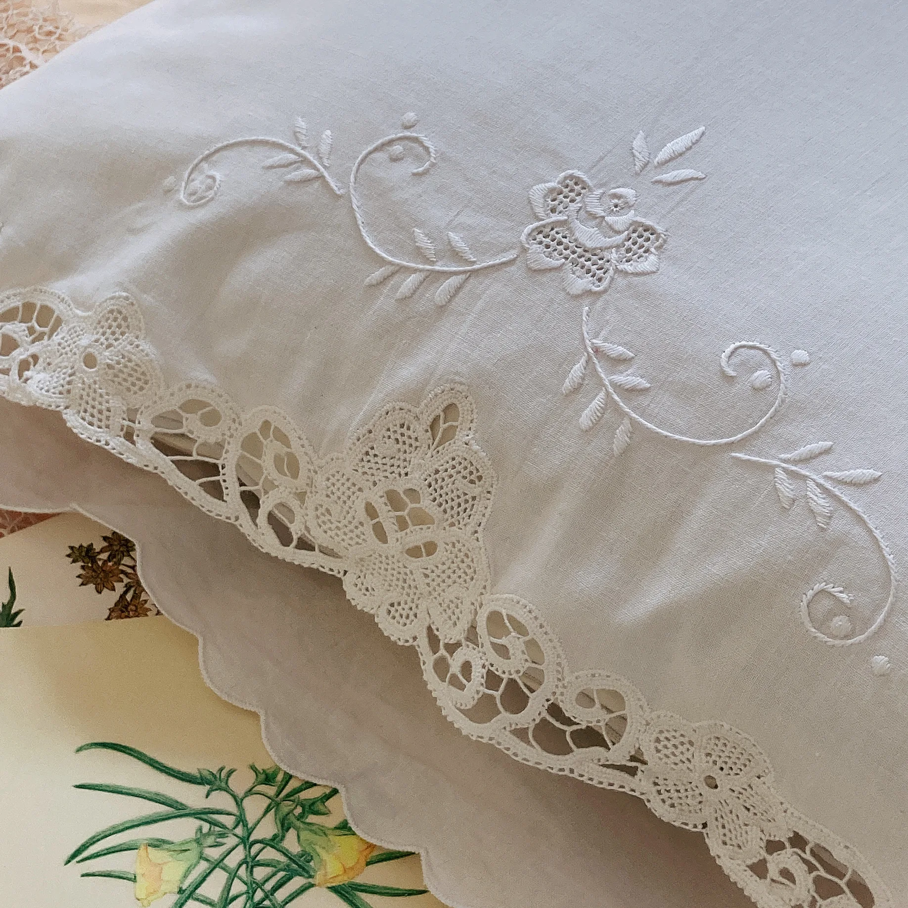 

100% cotton pillowcase Embroidered design handmade pillow cover Vintage body pillow case home bedding pillows cover lace