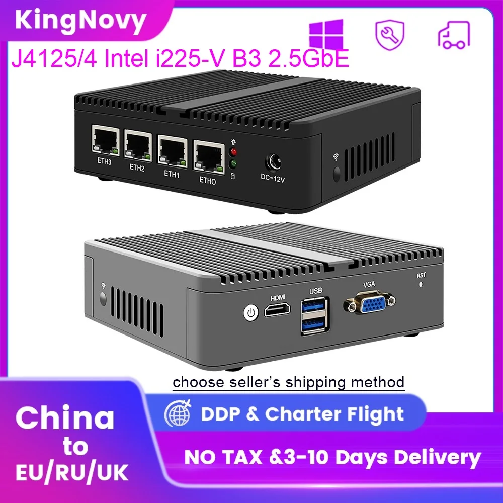 2.5G J4125 Fanless Router PC Nano Mini PC 4 Intel i225-V B3 2.5GbE Nics pfSense Firewall Router OPNsense VMware ESXi Proxmox