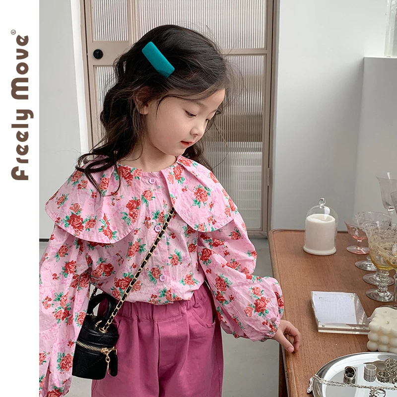 

Summer Autumn Kids Blouses Long Sleeve Floral Print Girls Tops Sweet Girls Shirts Children Clothes for 1-8 Y Girl C01