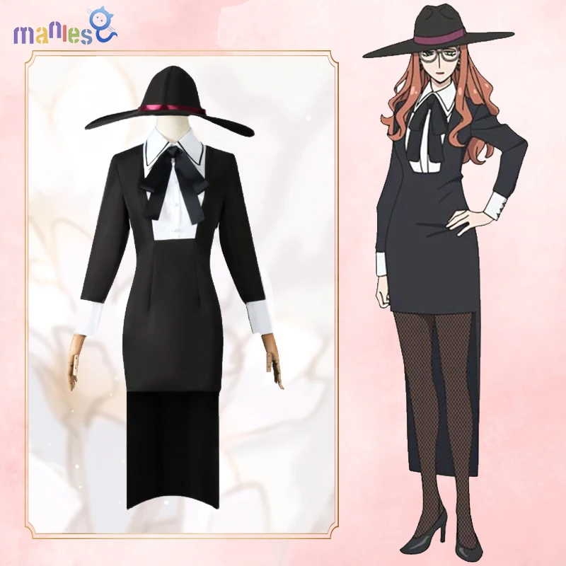 

Manles Sylvia Sherwood Cosplay Costume Anime SPY FAMILY Sylvia Sherwood Black Dress Full Set Outfit Halloween Cosplay Costume