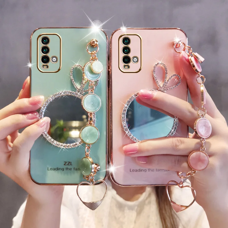 

Luxury Rabbit Ears Mirror Case For Redmi 9T 12C A1 10A 10C Note 12 Pro Plus 11S 11 10 Pro 9S 8 Shellfish Bracelet Plating Cover