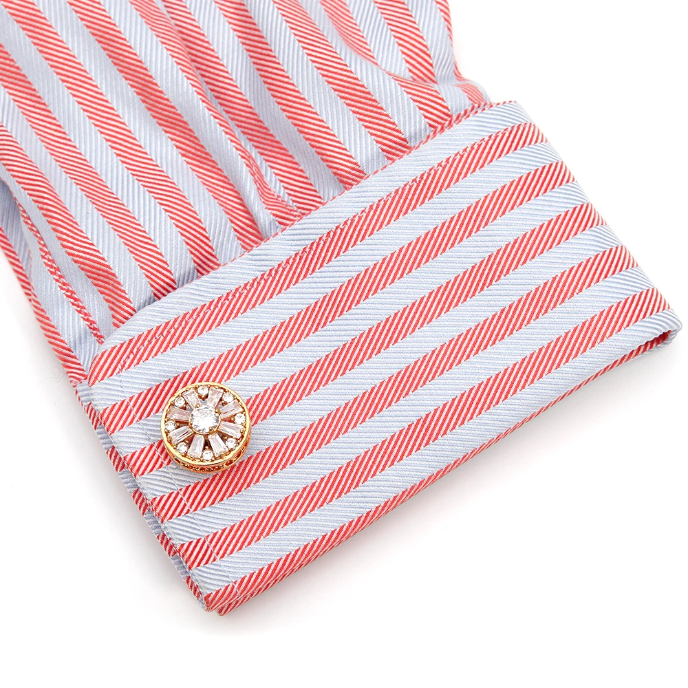 Cufflinks for Men TOMYE XK22S048 Luxury Crystal Rhinestone Round Gold Formal Business Shirt Buttons Wedding Gift Cuff Links